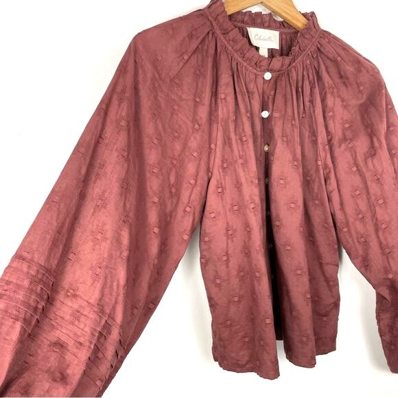 Anthropologie | Brown Button Down Shirt Cotton Long Sleeve Shirt Peasant Top S - Picture 3 of 8